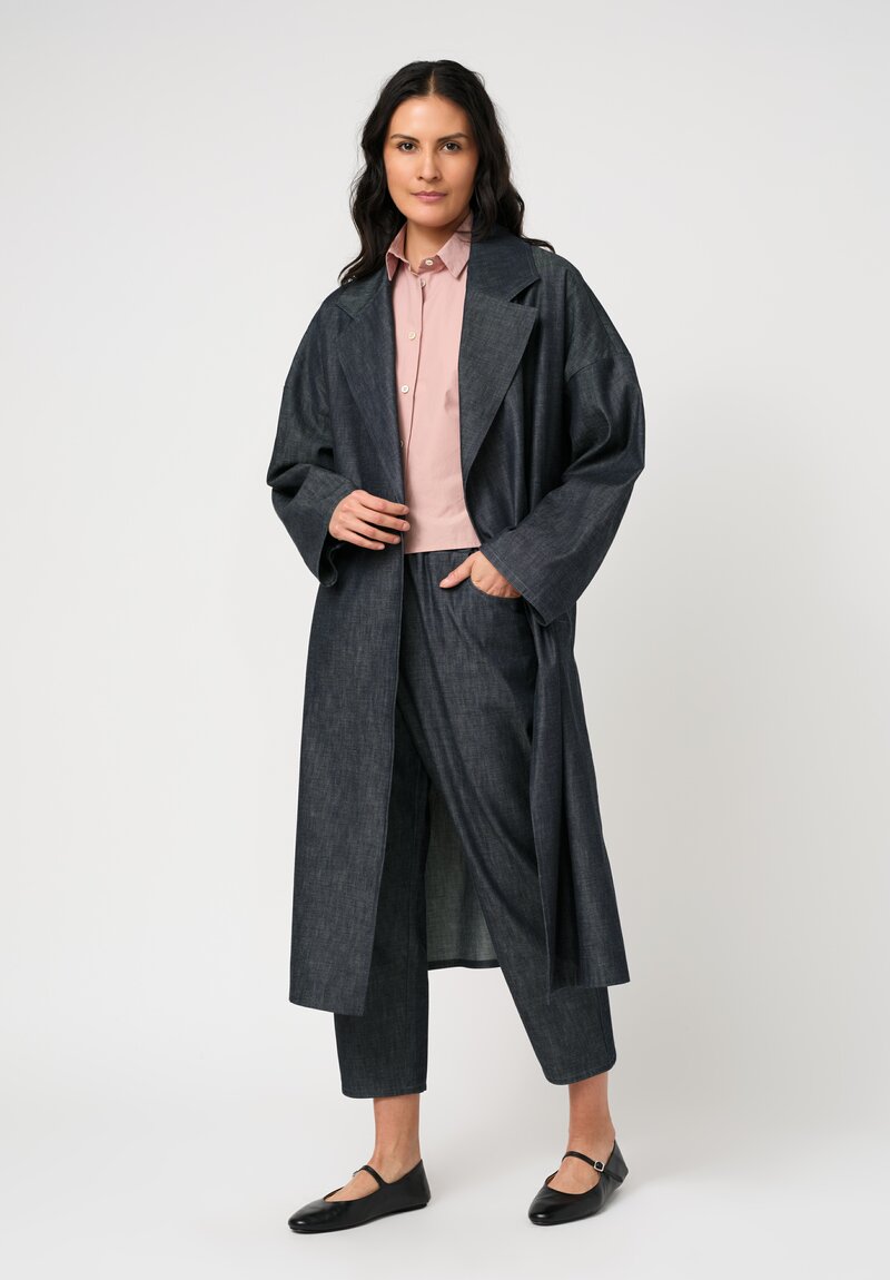 Dusan Cotton Duck Canvas Open Front Coat in Indigo Blue	