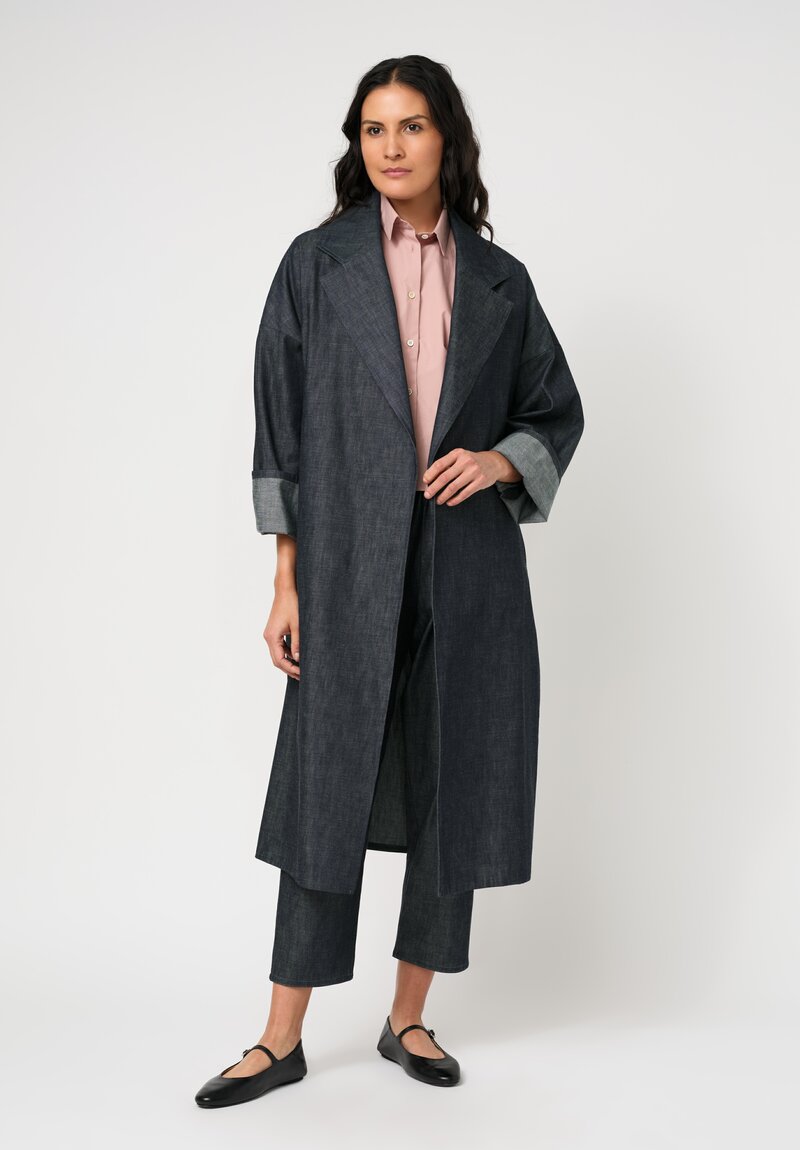 Dusan Cotton Duck Canvas Open Front Coat in Indigo Blue	