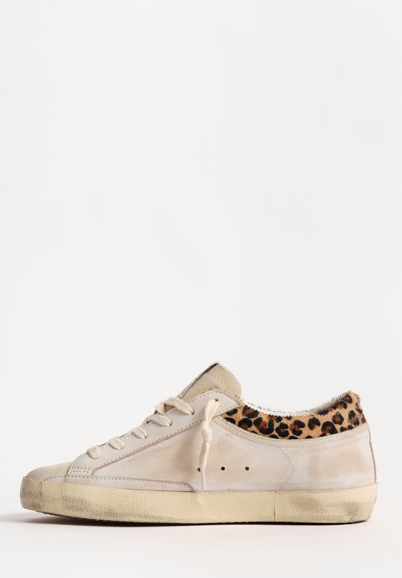 Golden Goose Leopard Print Horse Hair Collared Leather & Suede Super-Star Sneakers