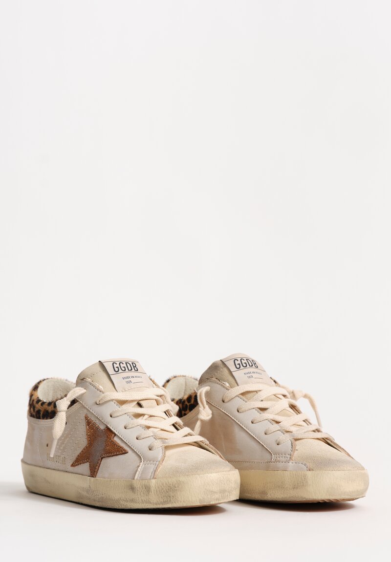 Golden Goose Leopard Print Horse Hair Collared Leather & Suede Super-Star Sneakers