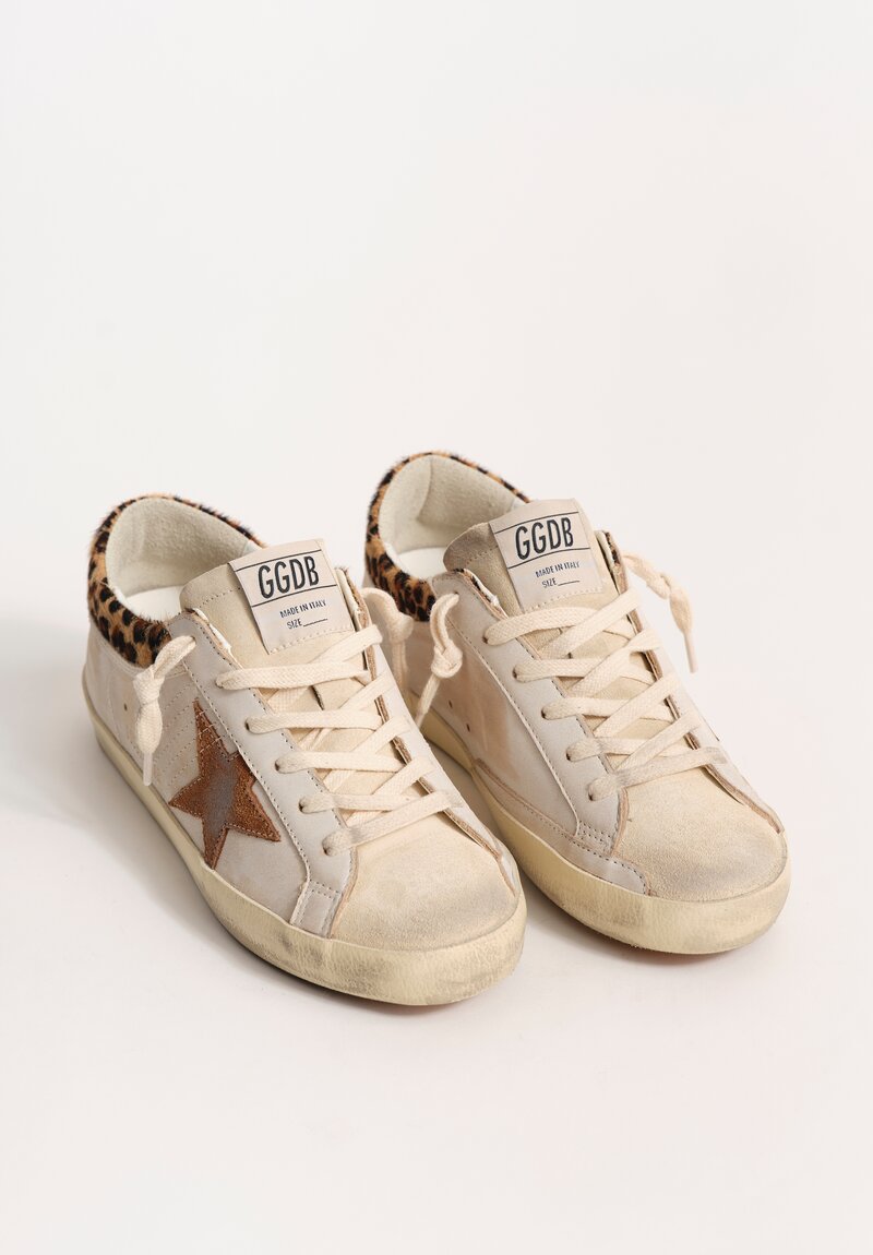 Golden Goose Leopard Print Horse Hair Collared Leather & Suede Super-Star Sneakers
