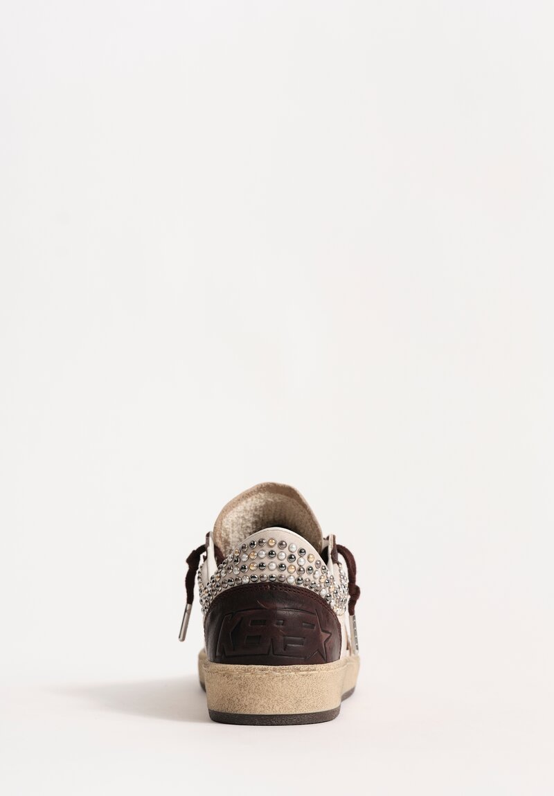 Golden Goose Leather Ballstar Sneakers with Crystal Pearl Studded Collar & Laminated Star