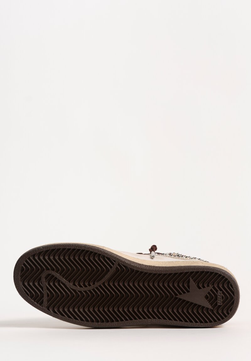 Golden Goose Leather Ballstar Sneakers with Crystal Pearl Studded Collar & Laminated Star