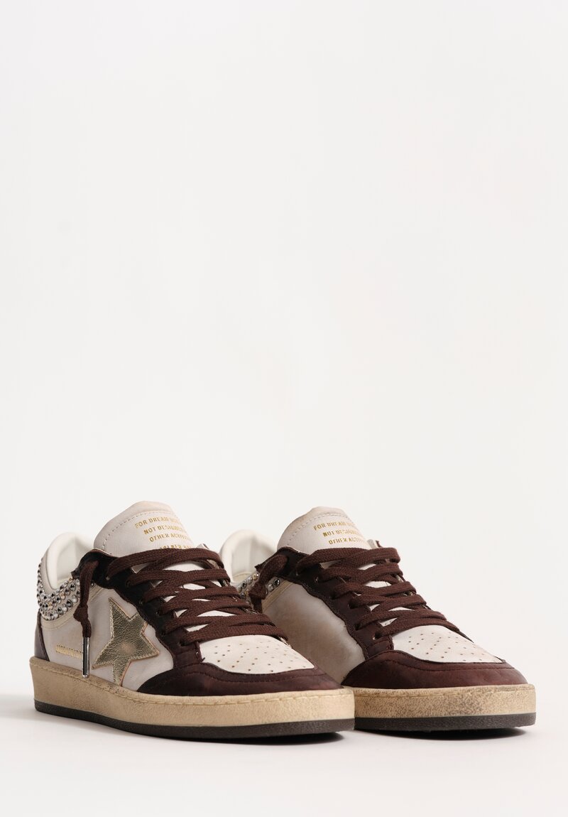 Golden Goose Leather Ballstar Sneakers with Crystal Pearl Studded Collar & Laminated Star
