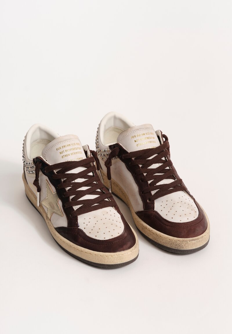 Golden Goose Leather Ballstar Sneakers with Crystal Pearl Studded Collar & Laminated Star