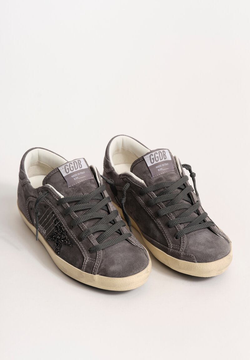 Golden Goose Suede & Glitter Star Super-Star Sneakers in Wolf Grey