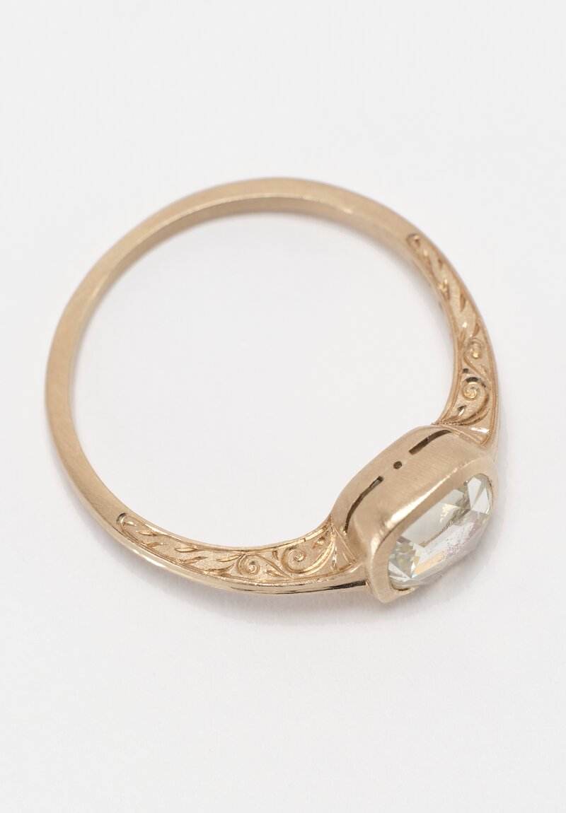 Anaconda 18K Matte White Gold Gunilla Ring with Cushion Cut Diamond & Lace Engraving