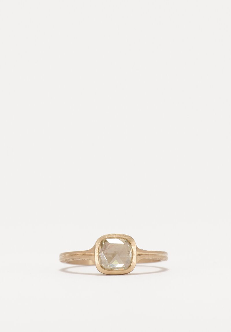 Anaconda 18K Matte White Gold Gunilla Ring with Cushion Cut Diamond & Lace Engraving