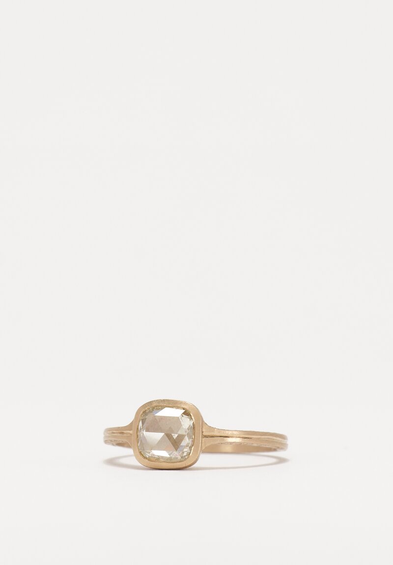 Anaconda 18K Matte White Gold Gunilla Ring with Cushion Cut Diamond & Lace Engraving