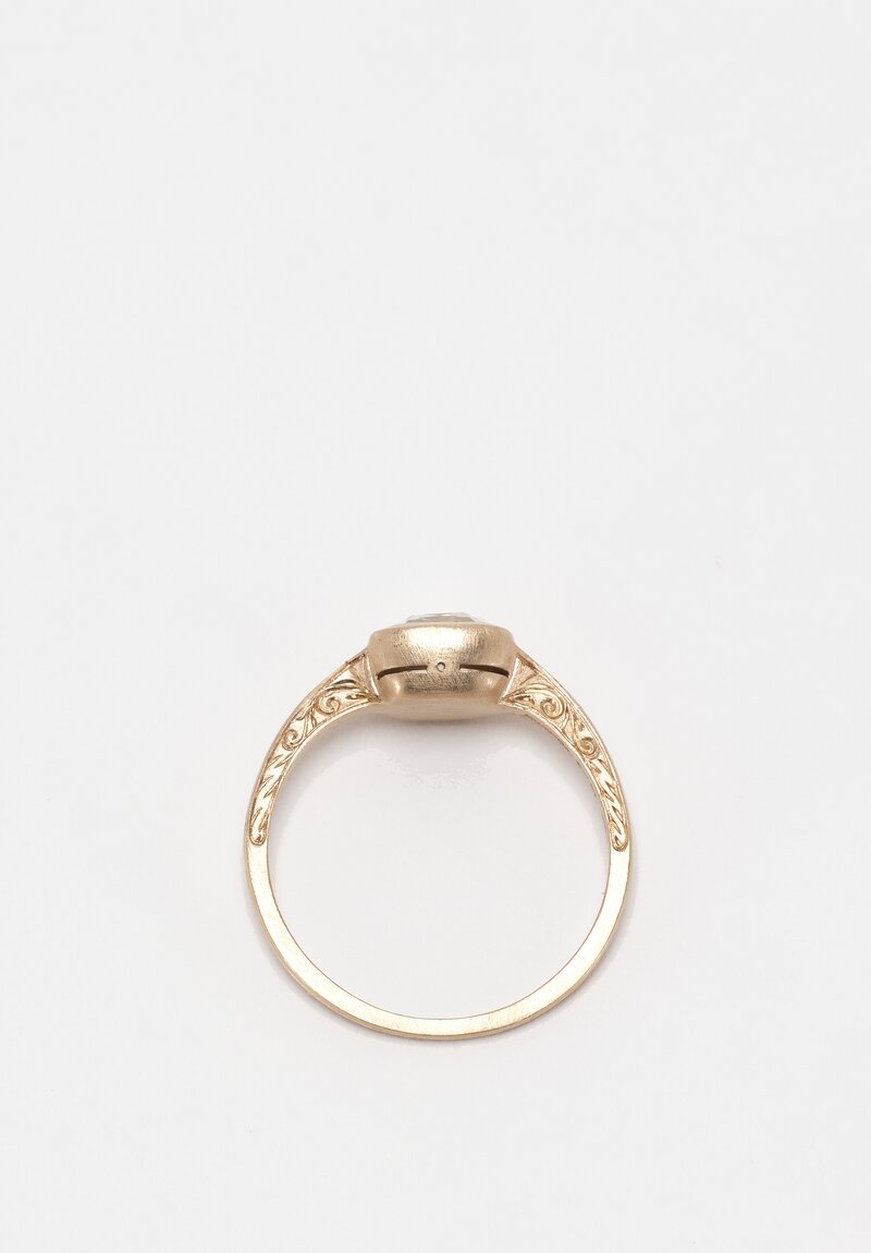 Anaconda 18K Matte White Gold Gunilla Ring with Cushion Cut Diamond & Lace Engraving