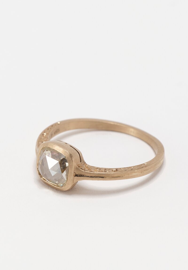 Anaconda 18K Matte White Gold Gunilla Ring with Cushion Cut Diamond & Lace Engraving