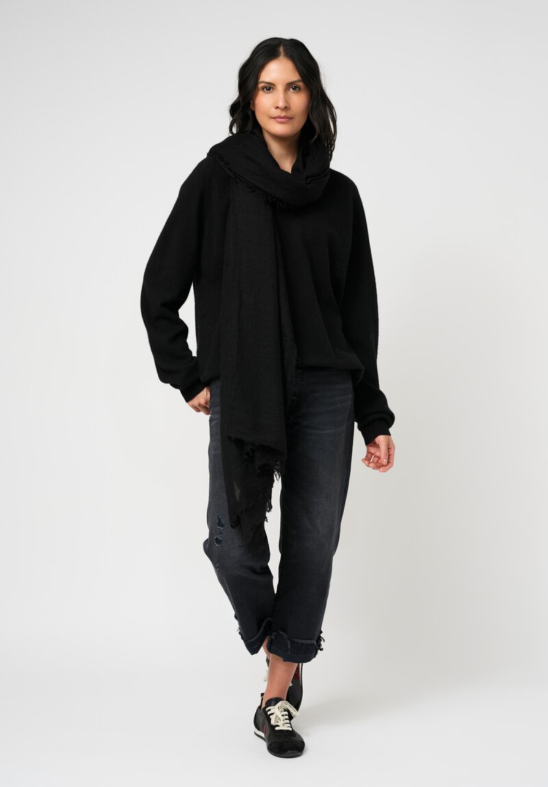 Frenckenberger Cashmere Woven Mono Scarf Black