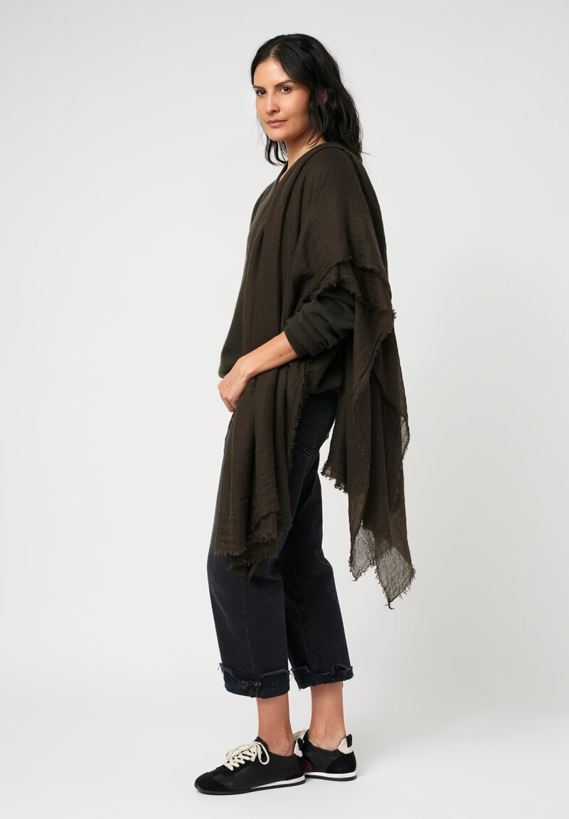 Frenckenberger Cashmere Woven Mono Scarf Black Olive Green