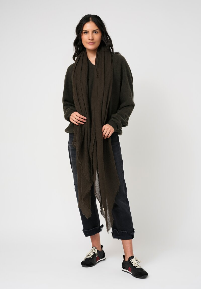 Frenckenberger Cashmere Woven Mono Scarf Black Olive Green