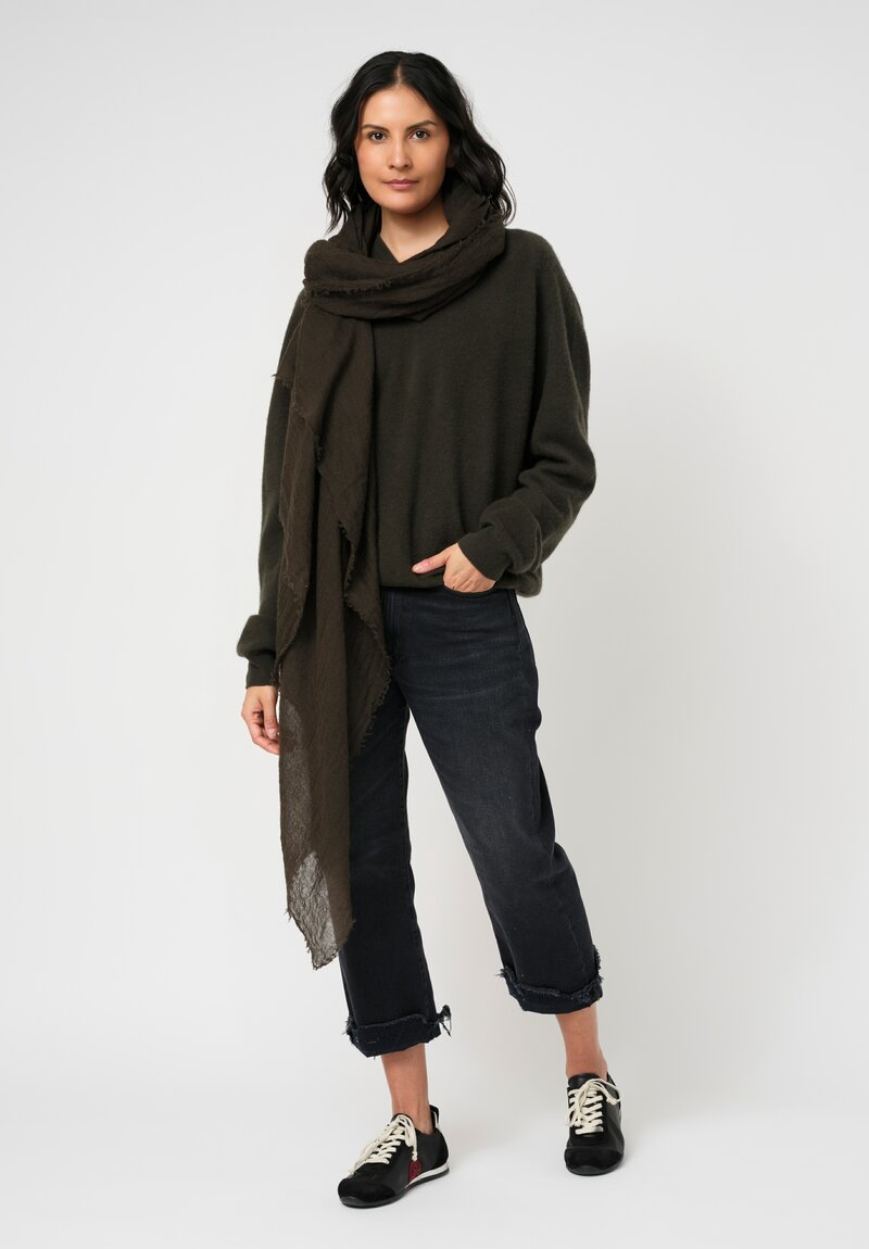 Frenckenberger Cashmere Woven Mono Scarf Black Olive Green