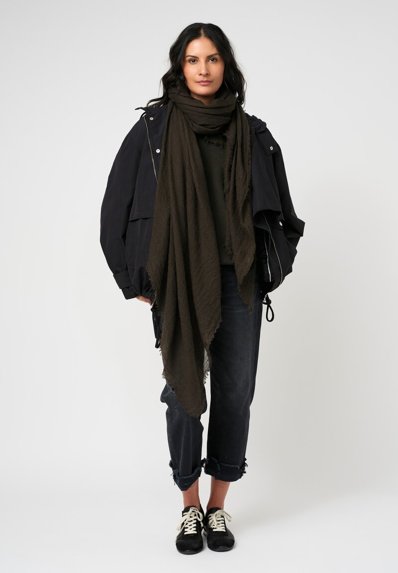 Frenckenberger Cashmere Woven Mono Scarf Black Olive Green