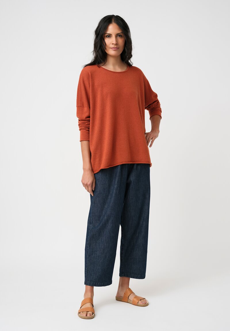 Eskandar Cashmere Rolled Edge Rounded Bateau Neck Sweater in Rust Orange