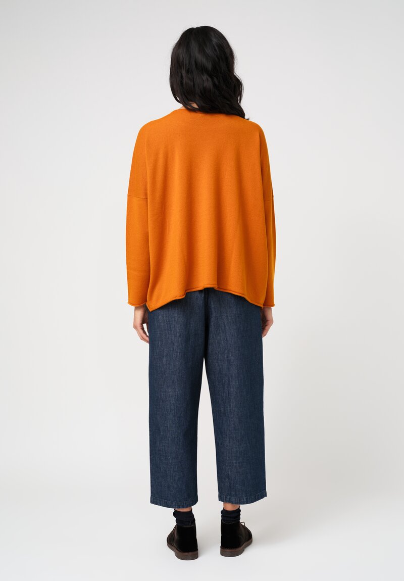 Eskandar Cashmere Rolled Edge Rounded Bateau Neck Sweater in Spice Orange	