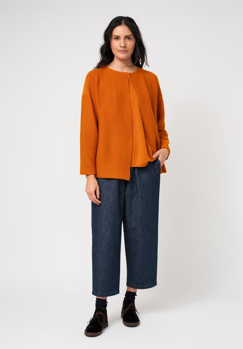 Eskandar Cashmere Rolled Edge Rounded Bateau Neck Sweater in Spice Orange	