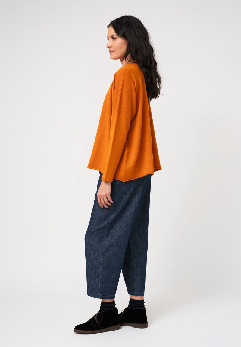 Eskandar Cashmere Rolled Edge Rounded Bateau Neck Sweater in Spice Orange	