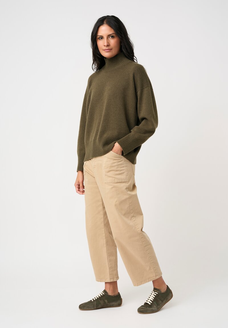 Eskandar Cashmere High Neck Ribbed Edge Sweater in Antique Bronze