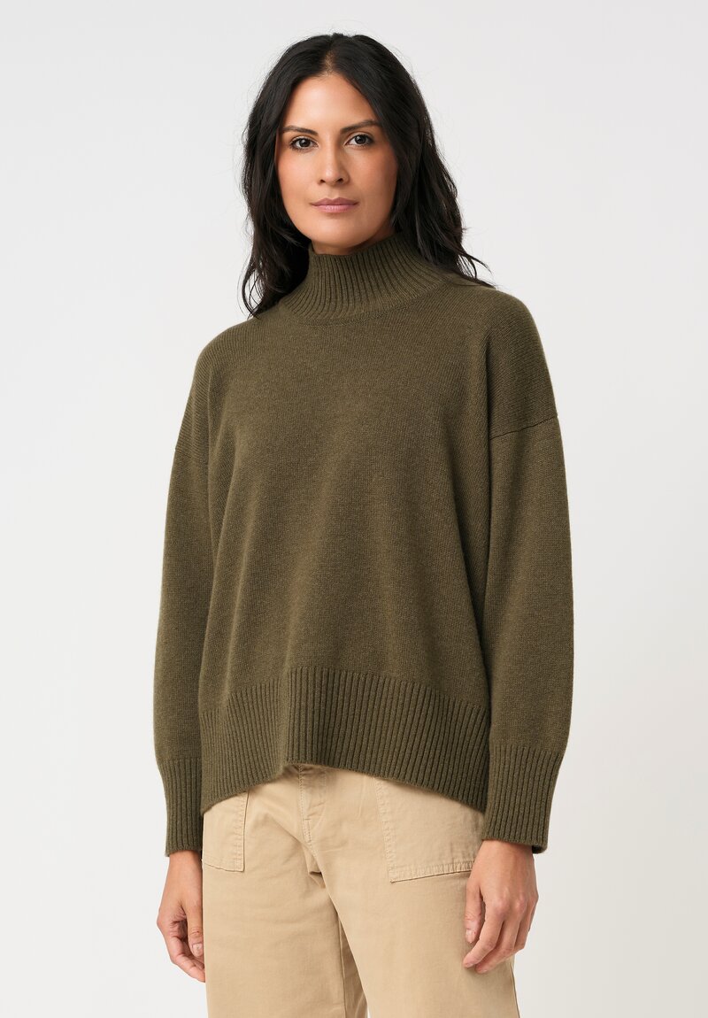 Eskandar Cashmere High Neck Ribbed Edge Sweater in Antique Bronze