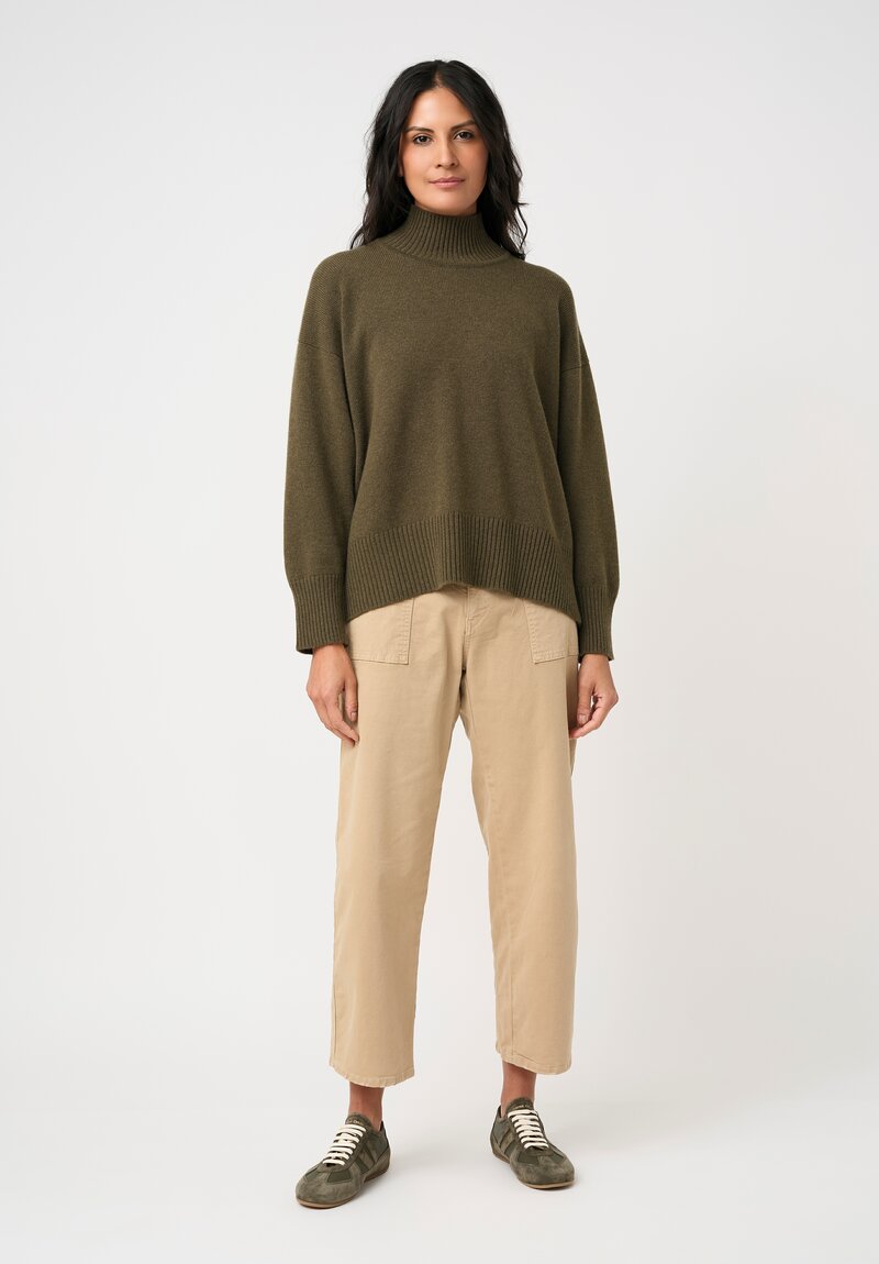 Eskandar Cashmere High Neck Ribbed Edge Sweater in Antique Bronze