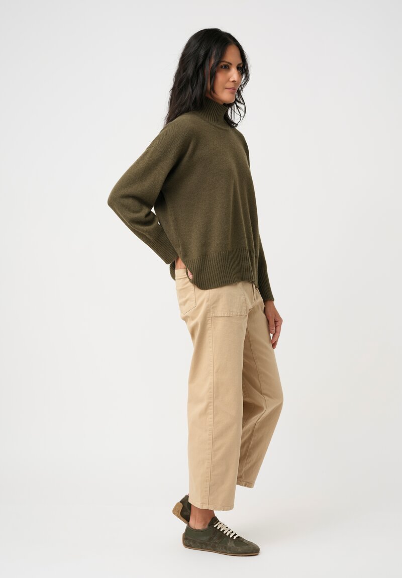 Eskandar Cashmere High Neck Ribbed Edge Sweater in Antique Bronze