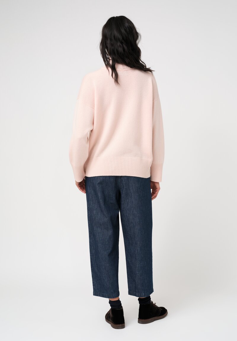 Eskandar Cashmere High Neck Ribbed Edge Sweater in Blush Pink	