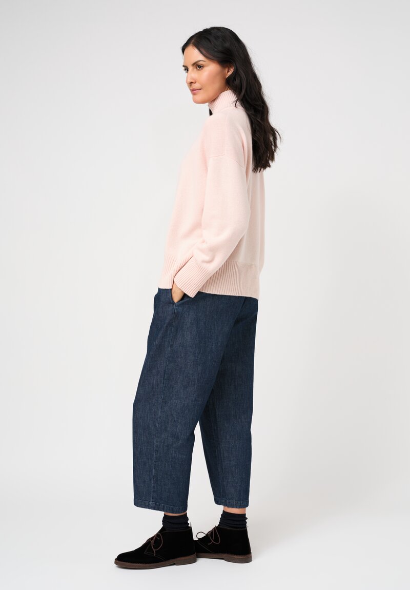 Eskandar Cashmere High Neck Ribbed Edge Sweater in Blush Pink	