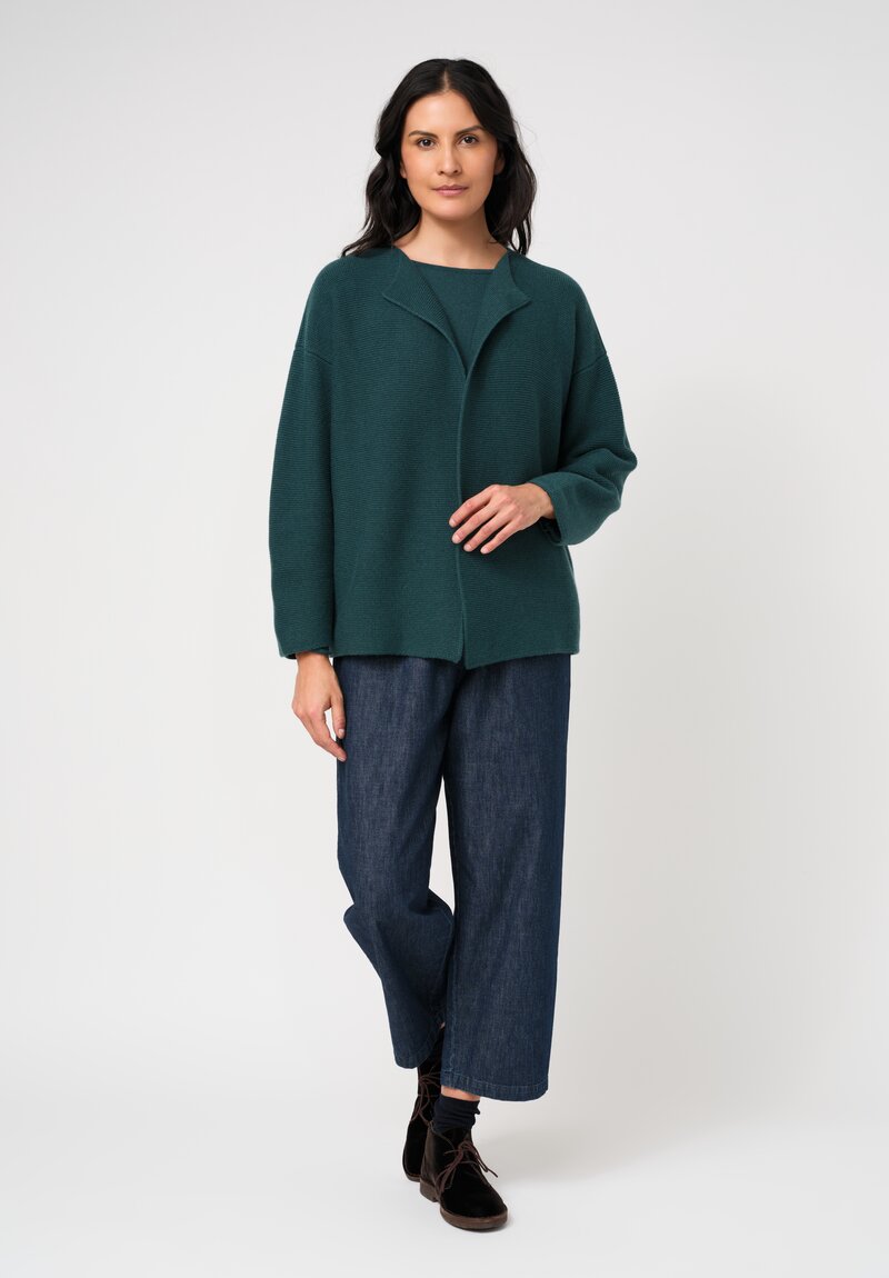 Eskandar Cashmere Open Front Short Cardigan in Lagoon Green	