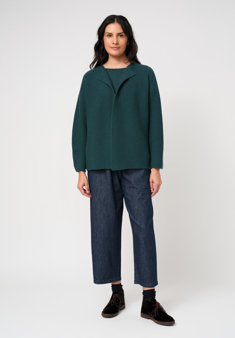 Eskandar Cashmere Open Front Short Cardigan in Lagoon Green	