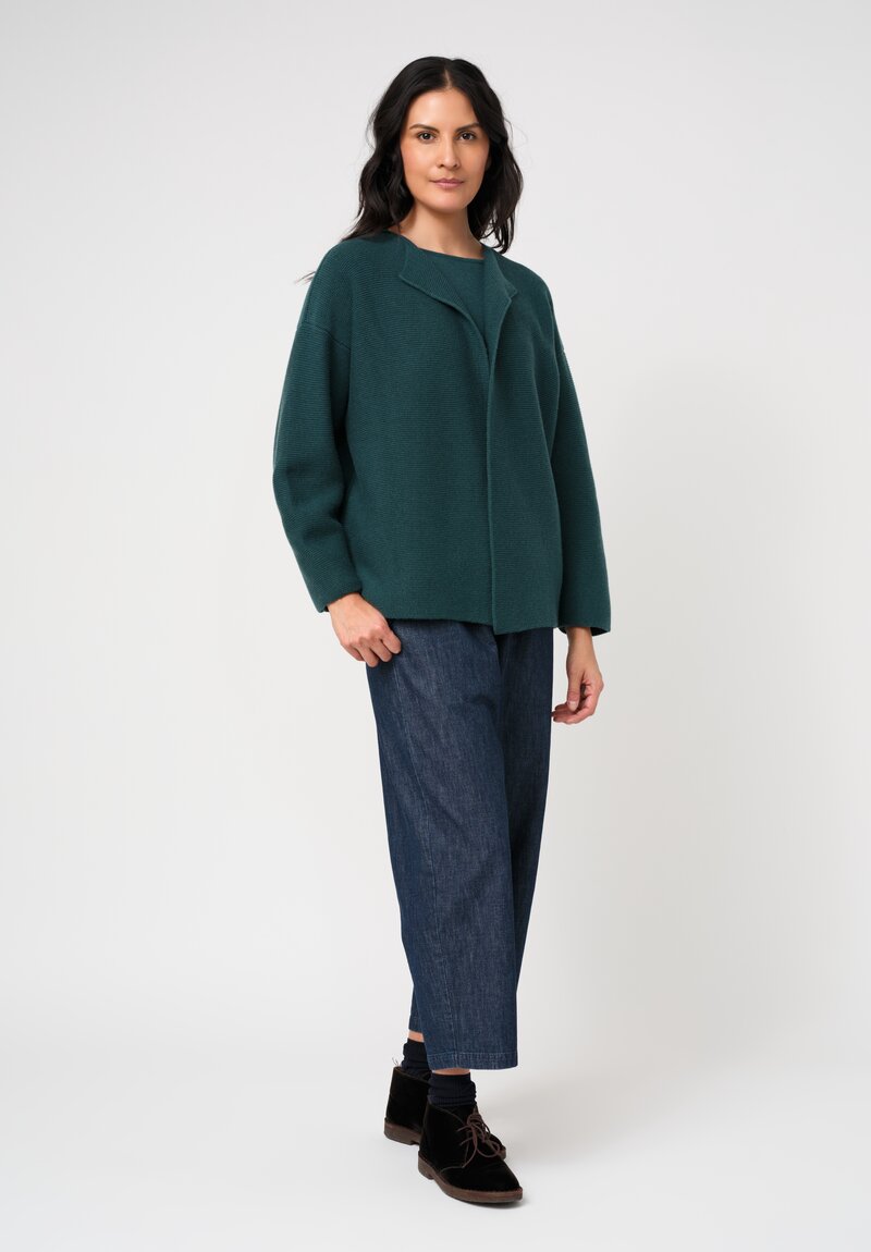Eskandar Cashmere Open Front Short Cardigan in Lagoon Green	