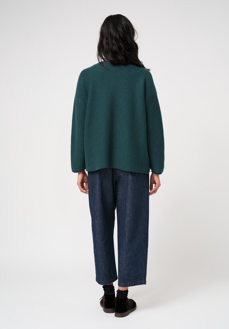 Eskandar Cashmere Open Front Short Cardigan in Lagoon Green	