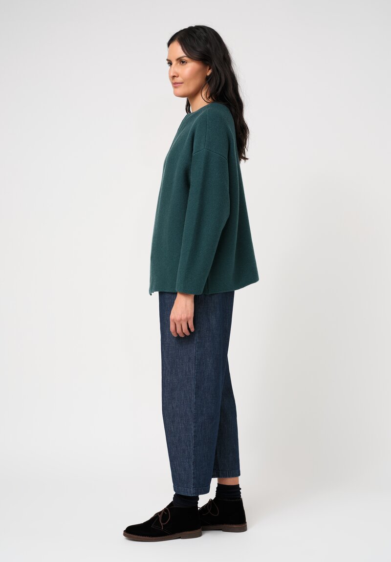 Eskandar Cashmere Open Front Short Cardigan in Lagoon Green	