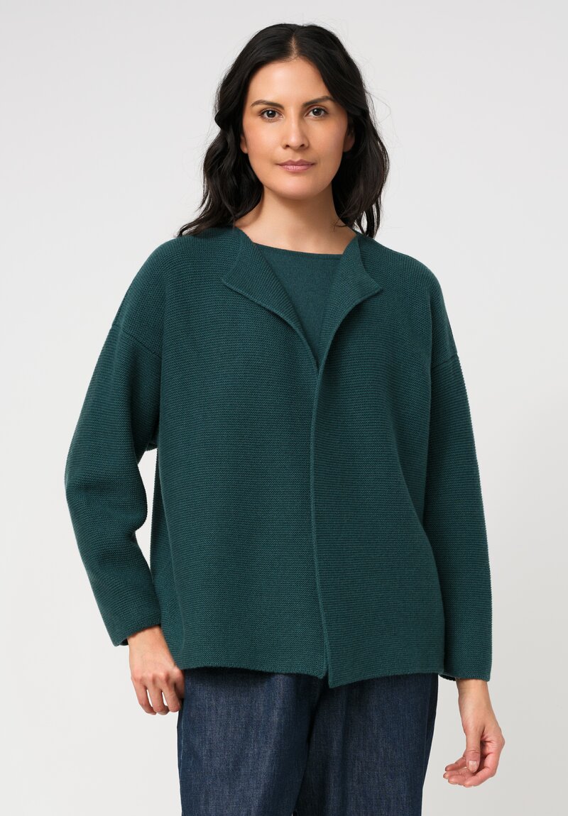 Eskandar Cashmere Open Front Short Cardigan in Lagoon Green	