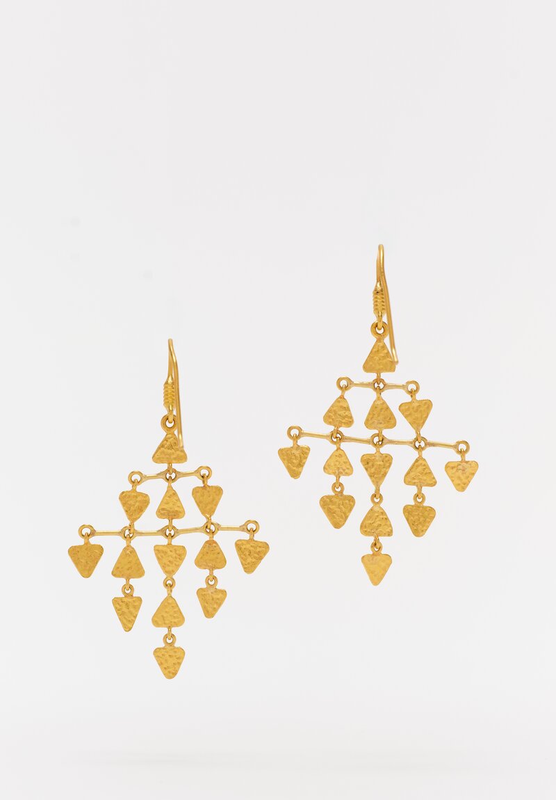 Ara Collection Hammered 24K Gold Triangle Chandelier Earrings 2"