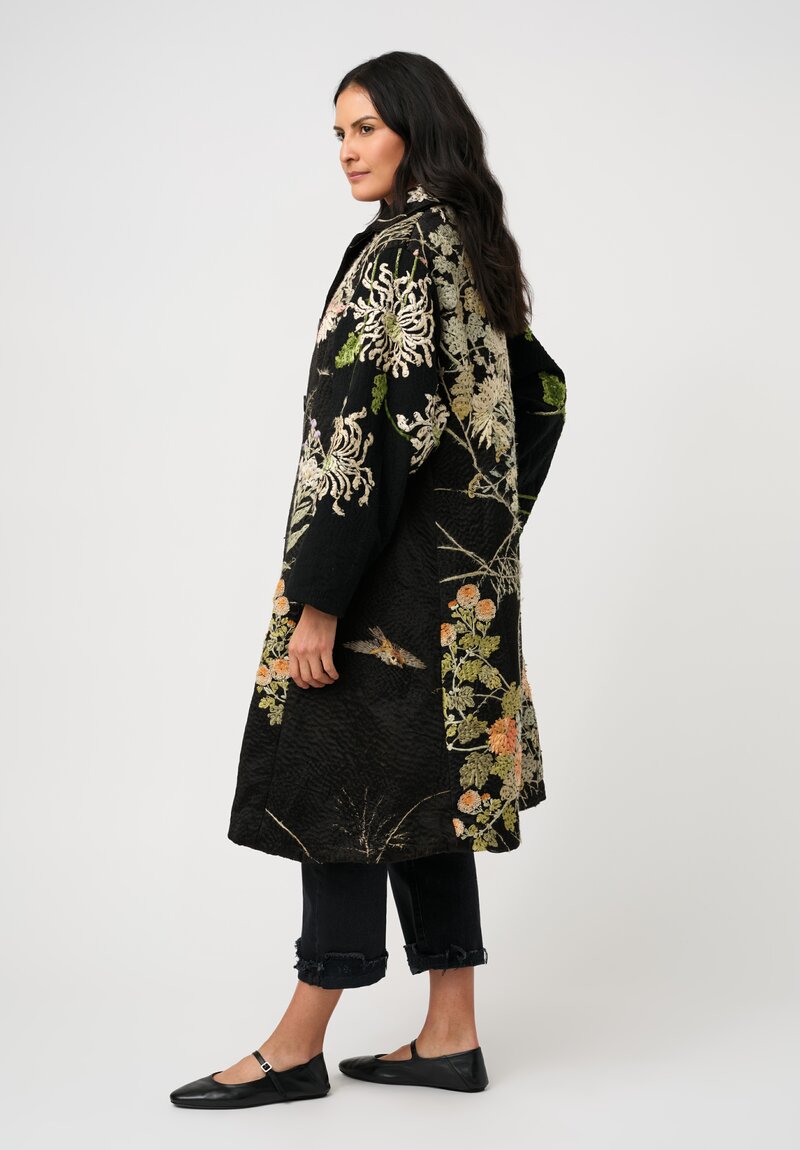 By Walid Antique Silk Floral & Velvet Chinese Panel Cilla Coat