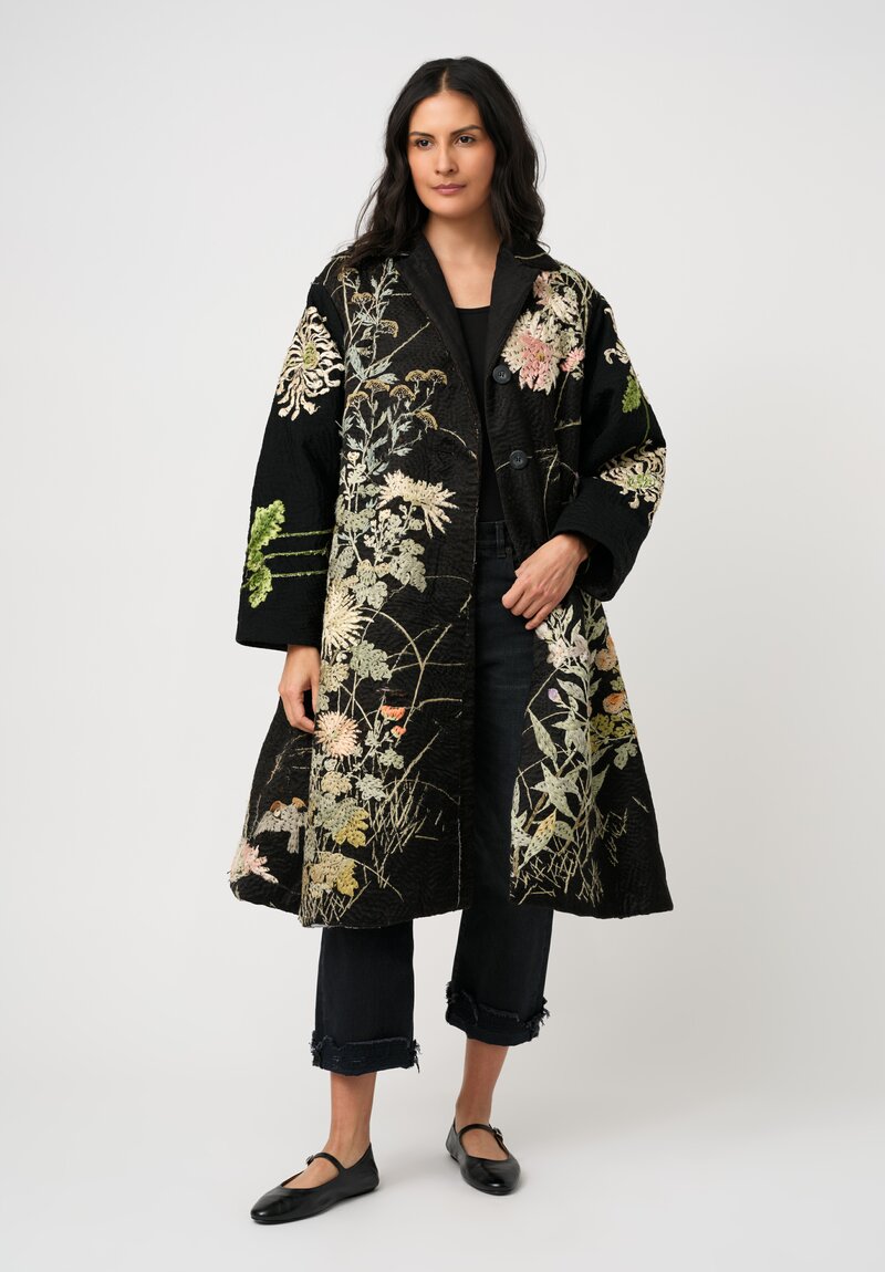 By Walid Antique Silk Floral & Velvet Chinese Panel Cilla Coat