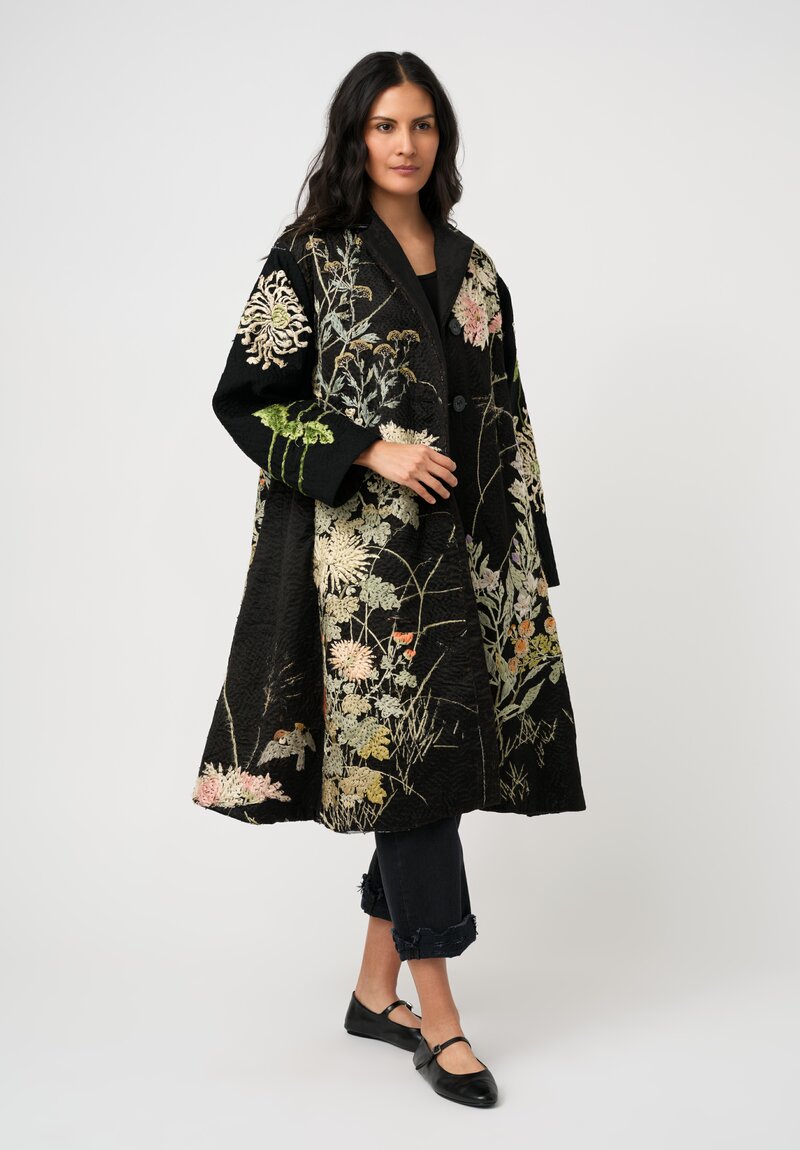 By Walid Antique Silk Floral & Velvet Chinese Panel Cilla Coat