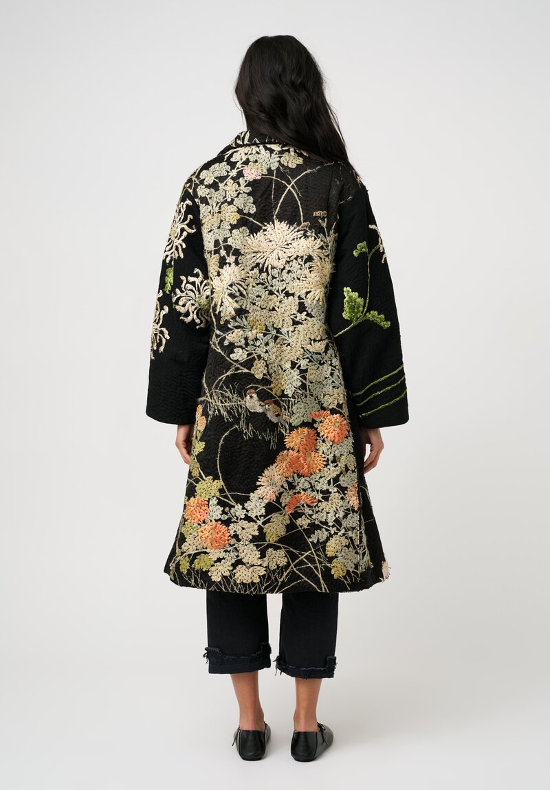 By Walid Antique Silk Floral & Velvet Chinese Panel Cilla Coat
