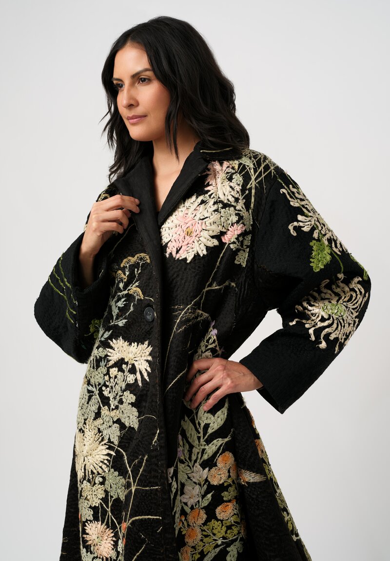 By Walid Antique Silk Floral & Velvet Chinese Panel Cilla Coat