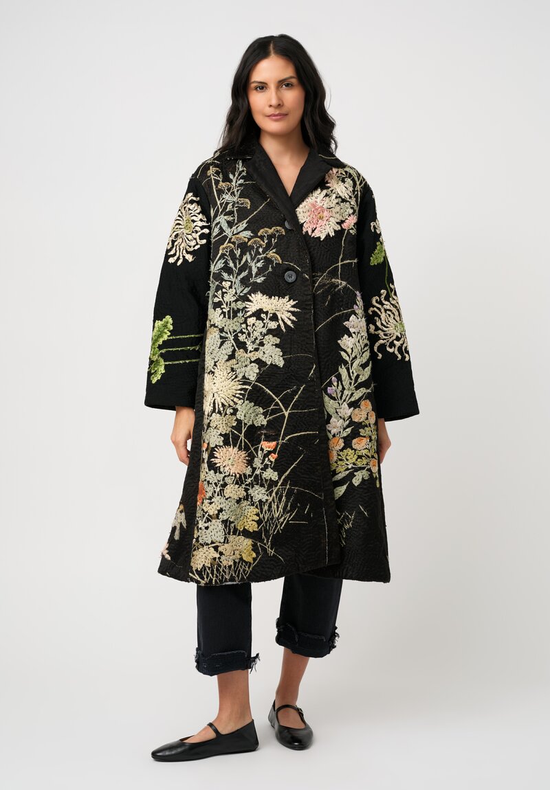 By Walid Antique Silk Floral & Velvet Chinese Panel Cilla Coat