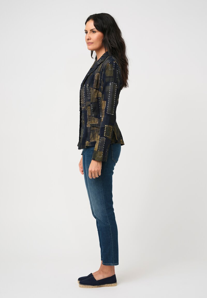 Alabama Chanin Organic Cotton Hand-Painted & Embroidered Betsy Blazer in Gold Fields & Navy