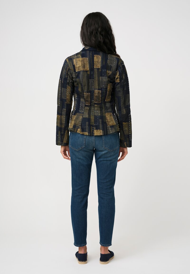Alabama Chanin Organic Cotton Hand-Painted & Embroidered Betsy Blazer in Gold Fields & Navy