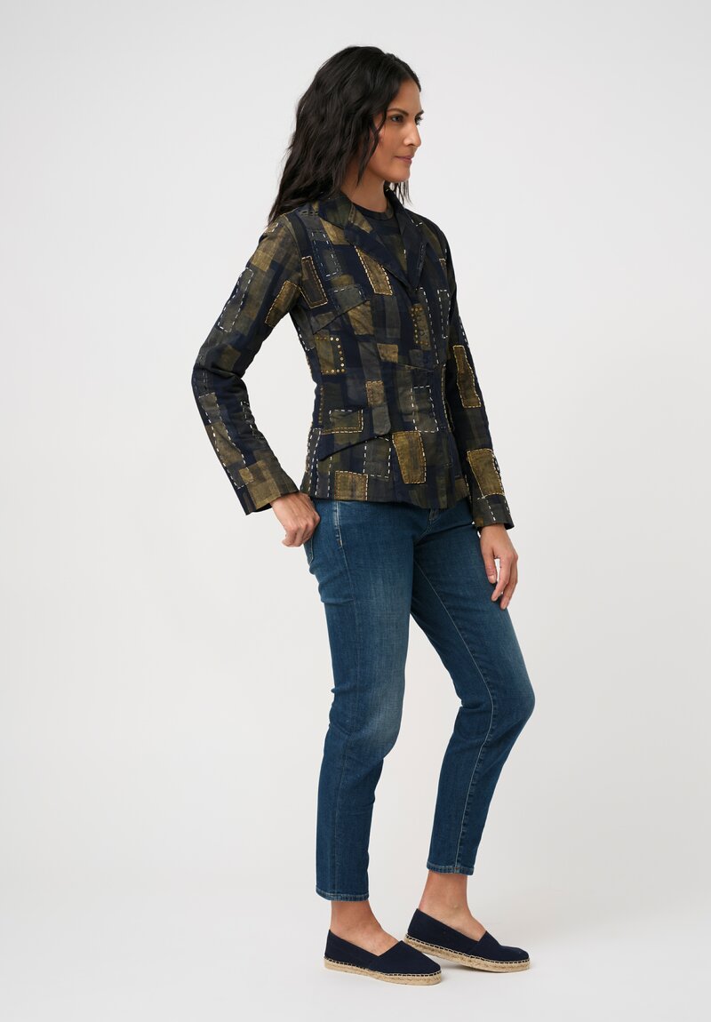 Alabama Chanin Organic Cotton Hand-Painted & Embroidered Betsy Blazer in Gold Fields & Navy