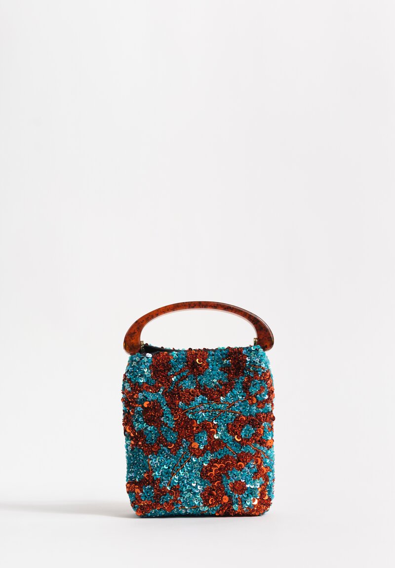 Dries Van Noten Sequin Pattern Embellished Micro Bucket Bag in Red & Turquoise