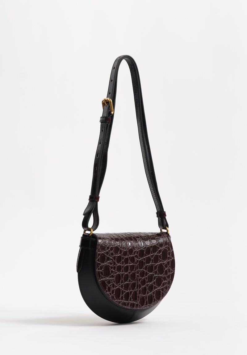 Dries Van Noten Crocodile Embossed Leather Crossbody Bag in Taupe Brown with Jewel Chain