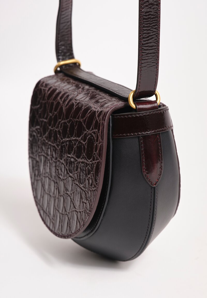 Dries Van Noten Crocodile Embossed Leather Crossbody Bag in Taupe Brown with Jewel Chain