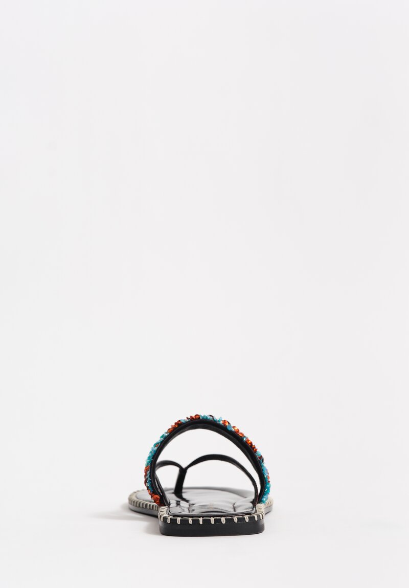 Dries Van Noten Polished Lamb Leather & Sequin Embellished Thong Sandals in Mahogany Brown & Turquoise